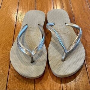 Havaianas Slim Flip Flops Slides Sandals Beige Tan US Size 3